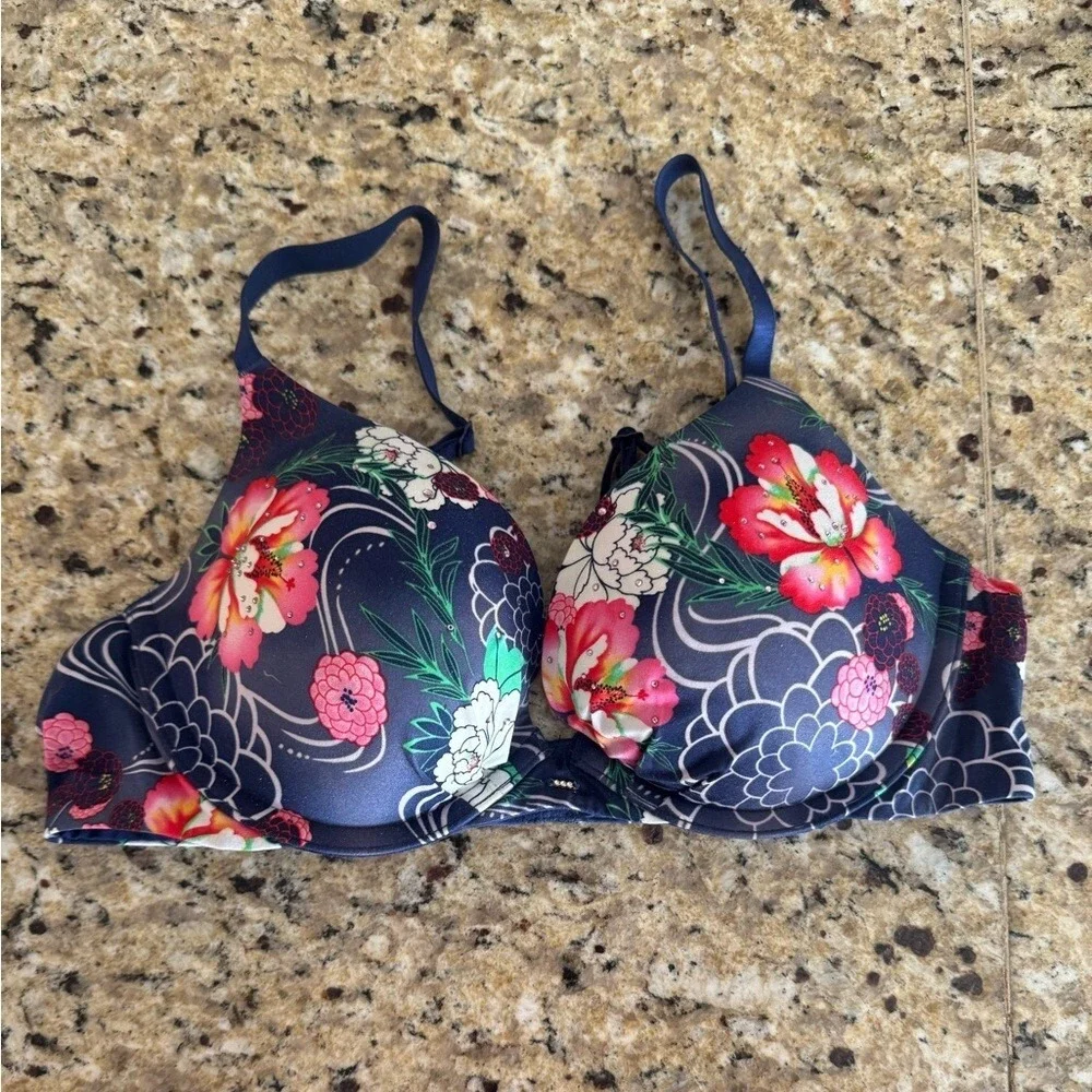 Victorias Secret Plunge Navy Floral Print Women's Bra size 36B - Picture 1 of 3